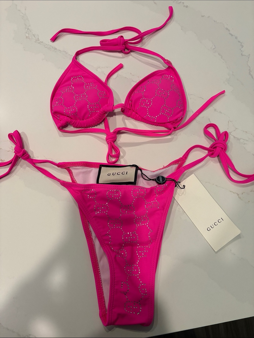 Hot Pink gucci Crystal-Embellished bikini size M